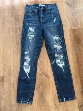 Distressed Dark Blue Women's Skinny Jeans